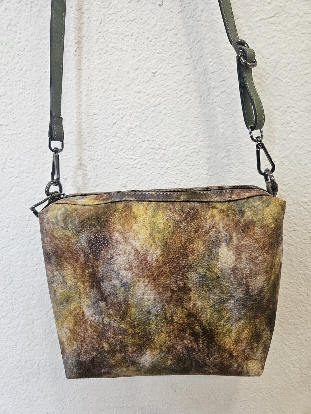 Treska Earth Tone Watercolor Abstract Print Leather Crossbody Bag